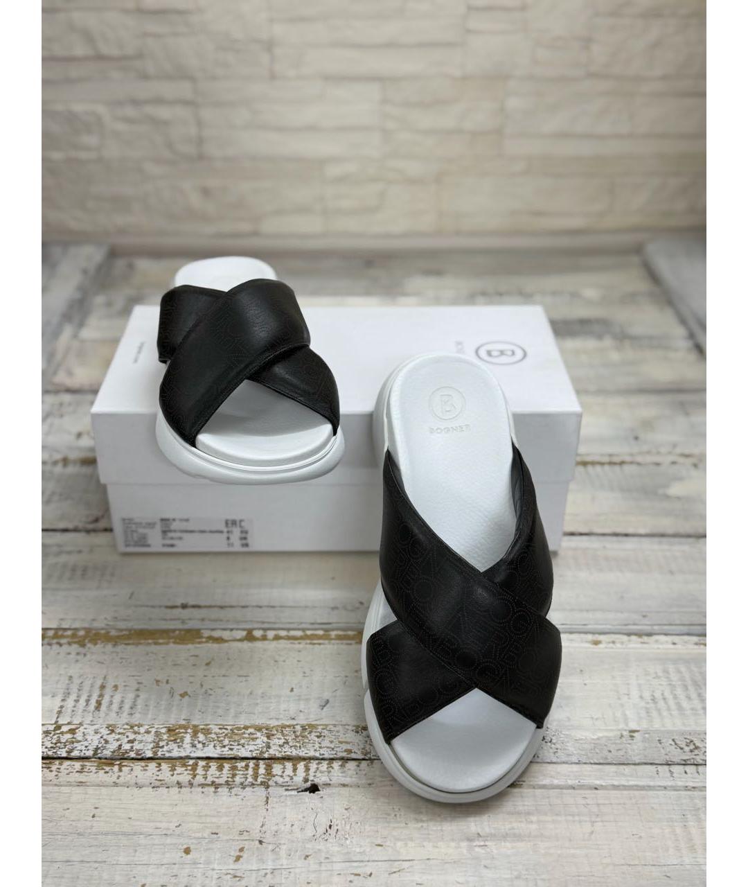 BOGNER Черные кожаные шлепанцы, фото 3