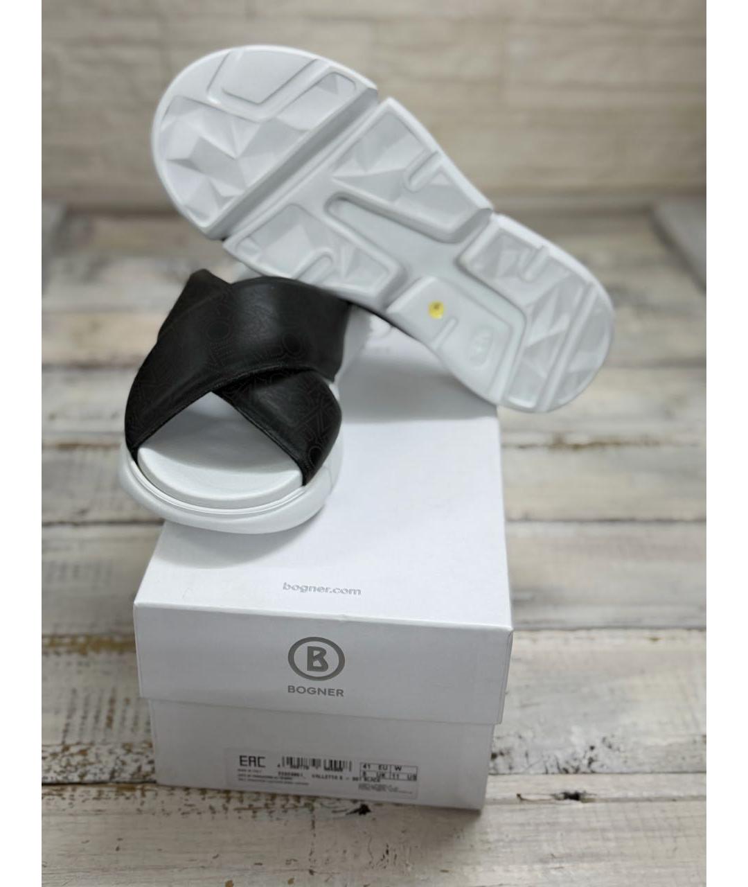 BOGNER Черные кожаные шлепанцы, фото 7