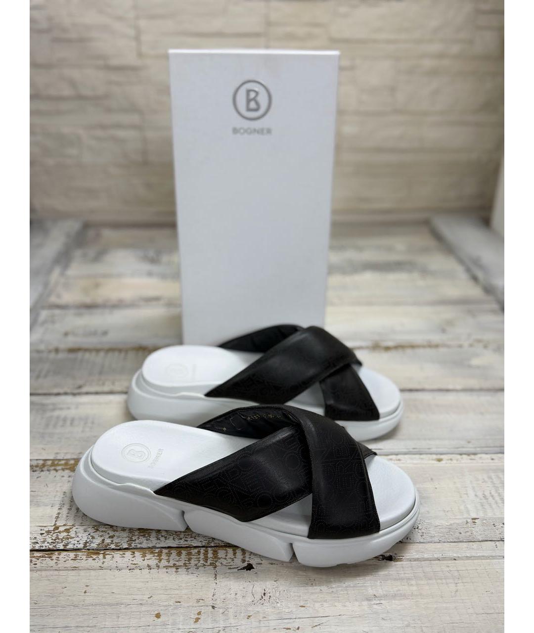 BOGNER Черные кожаные шлепанцы, фото 8