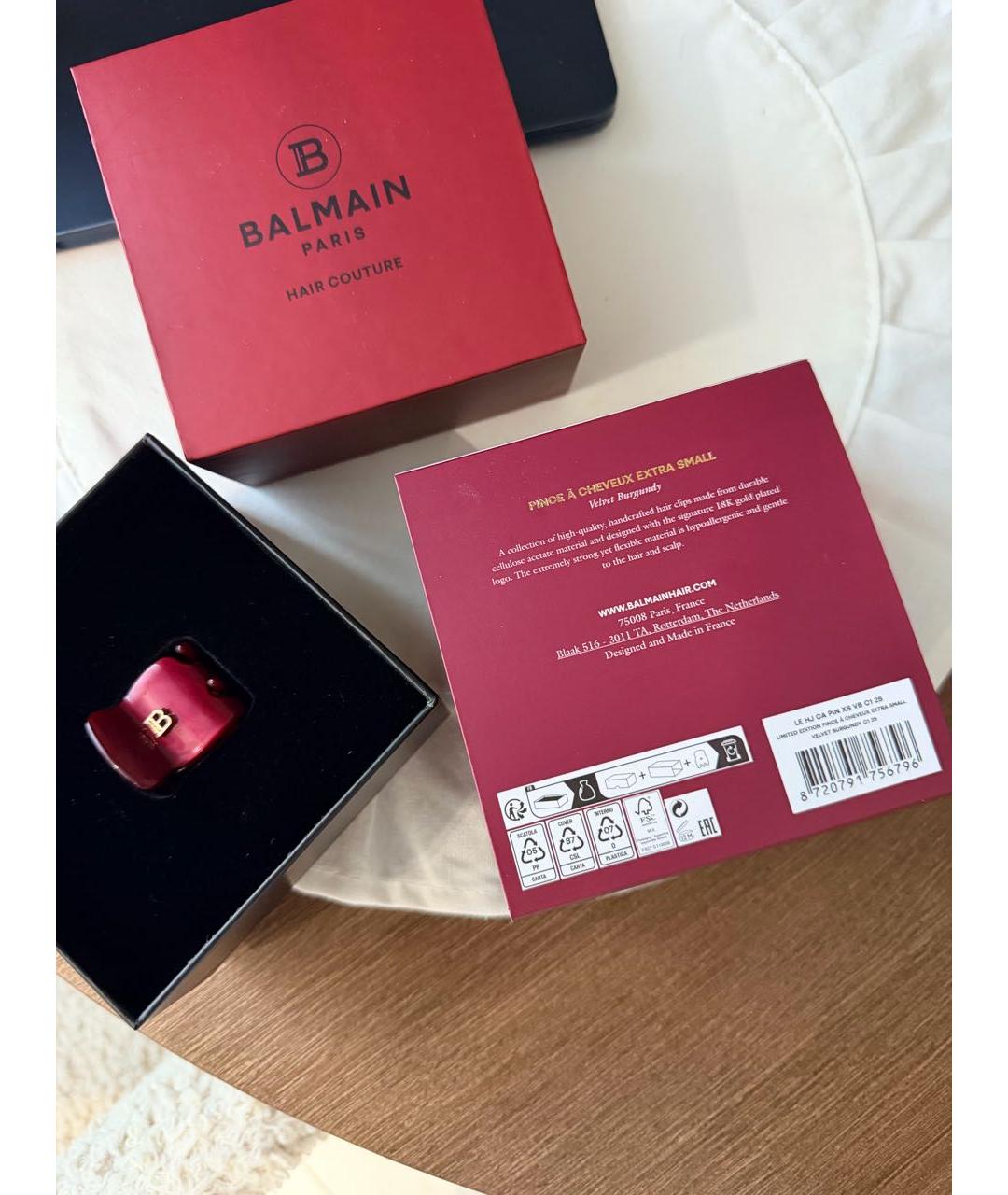 BALMAIN Бордовая заколка, фото 5