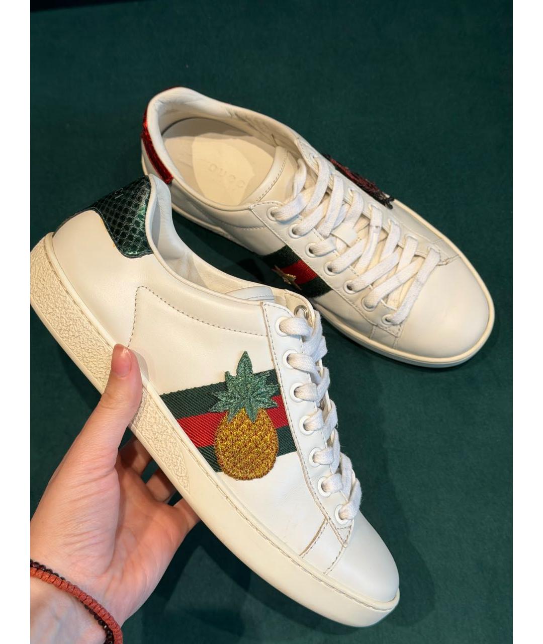 GUCCI Белые кожаные кеды, фото 5