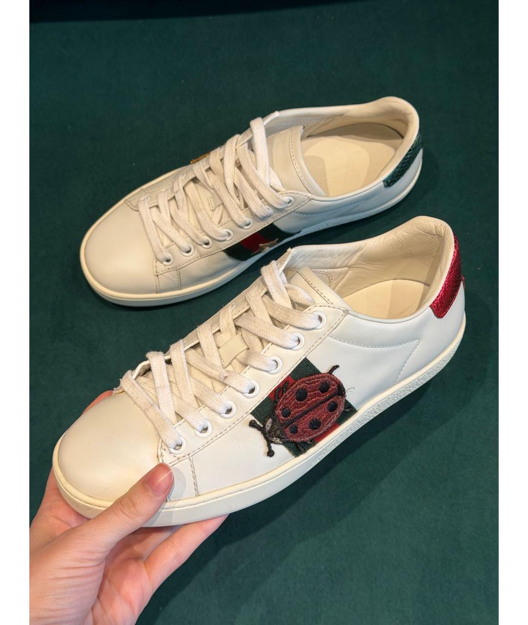 GUCCI Белые кожаные кеды, фото 4