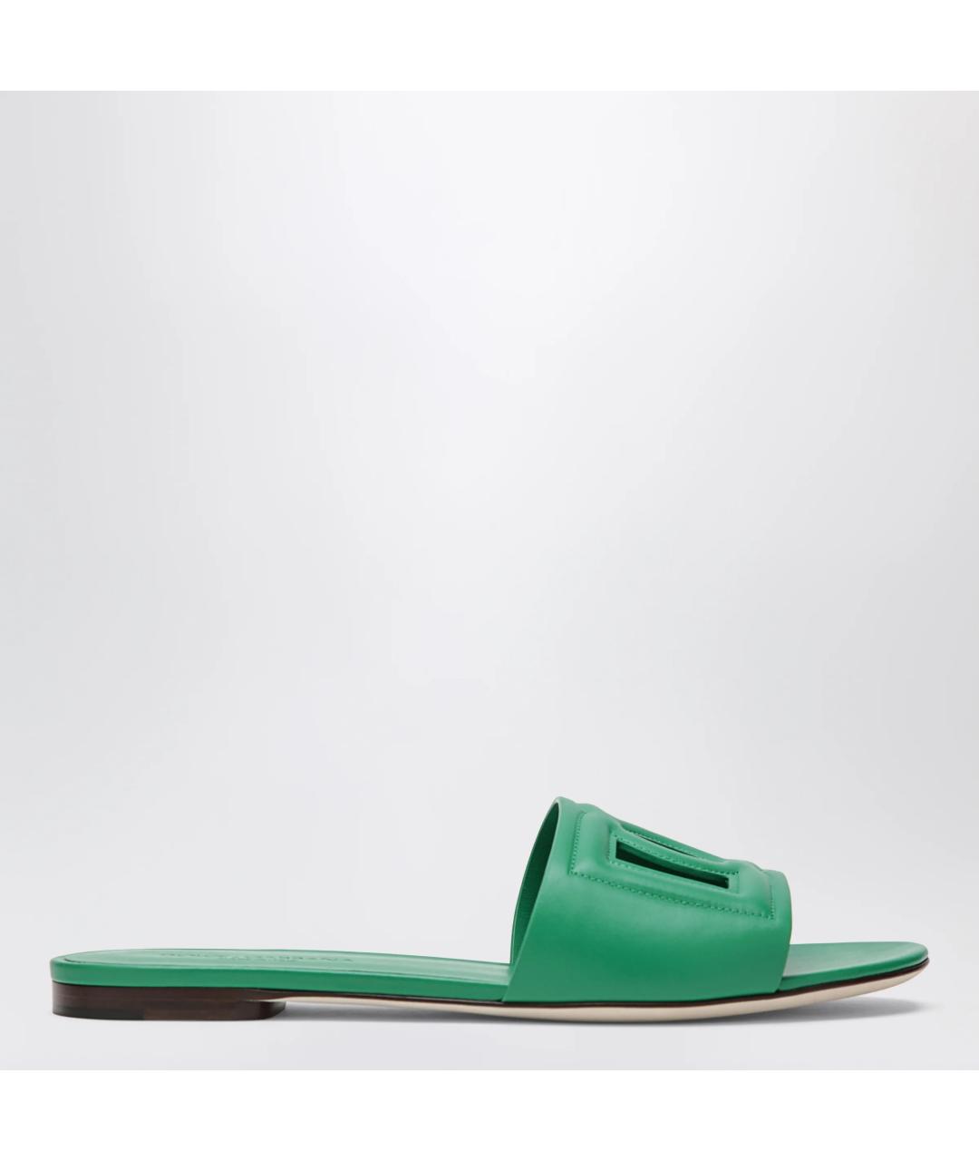 DOLCE&GABBANA Зеленые кожаные шлепанцы, фото 3
