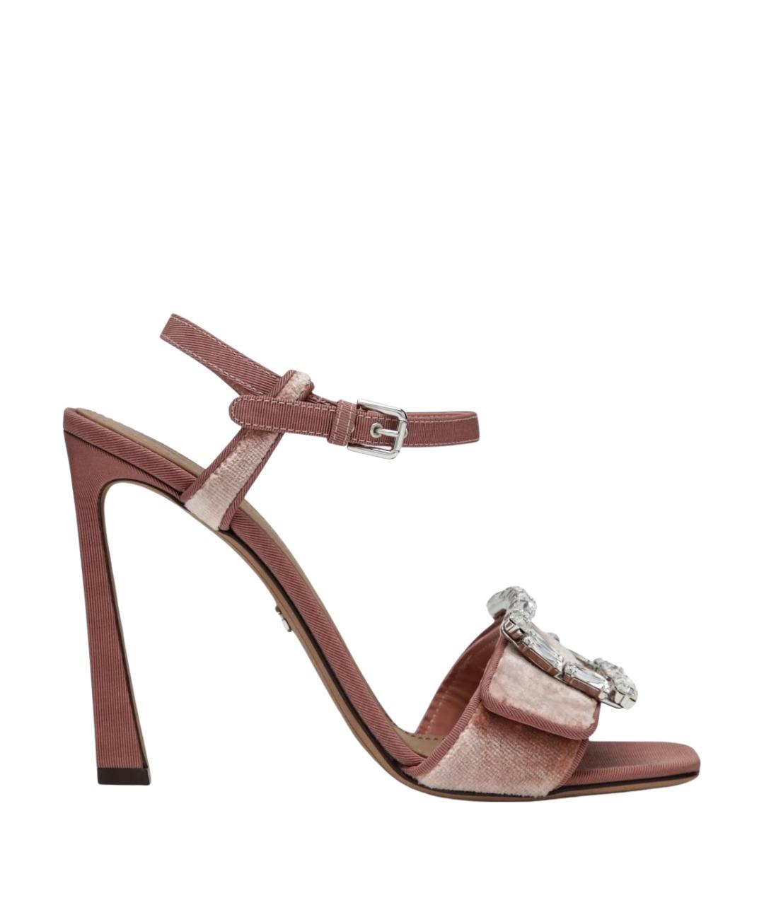 DOLCE&GABBANA Розовые бархатные босоножки, фото 1