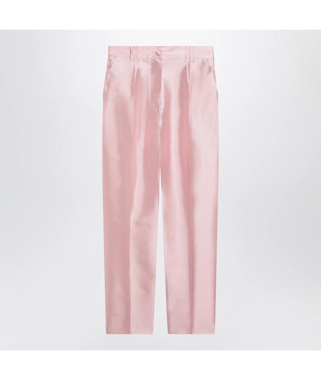 DOLCE&GABBANA Розовые шелковые прямые брюки, фото 3