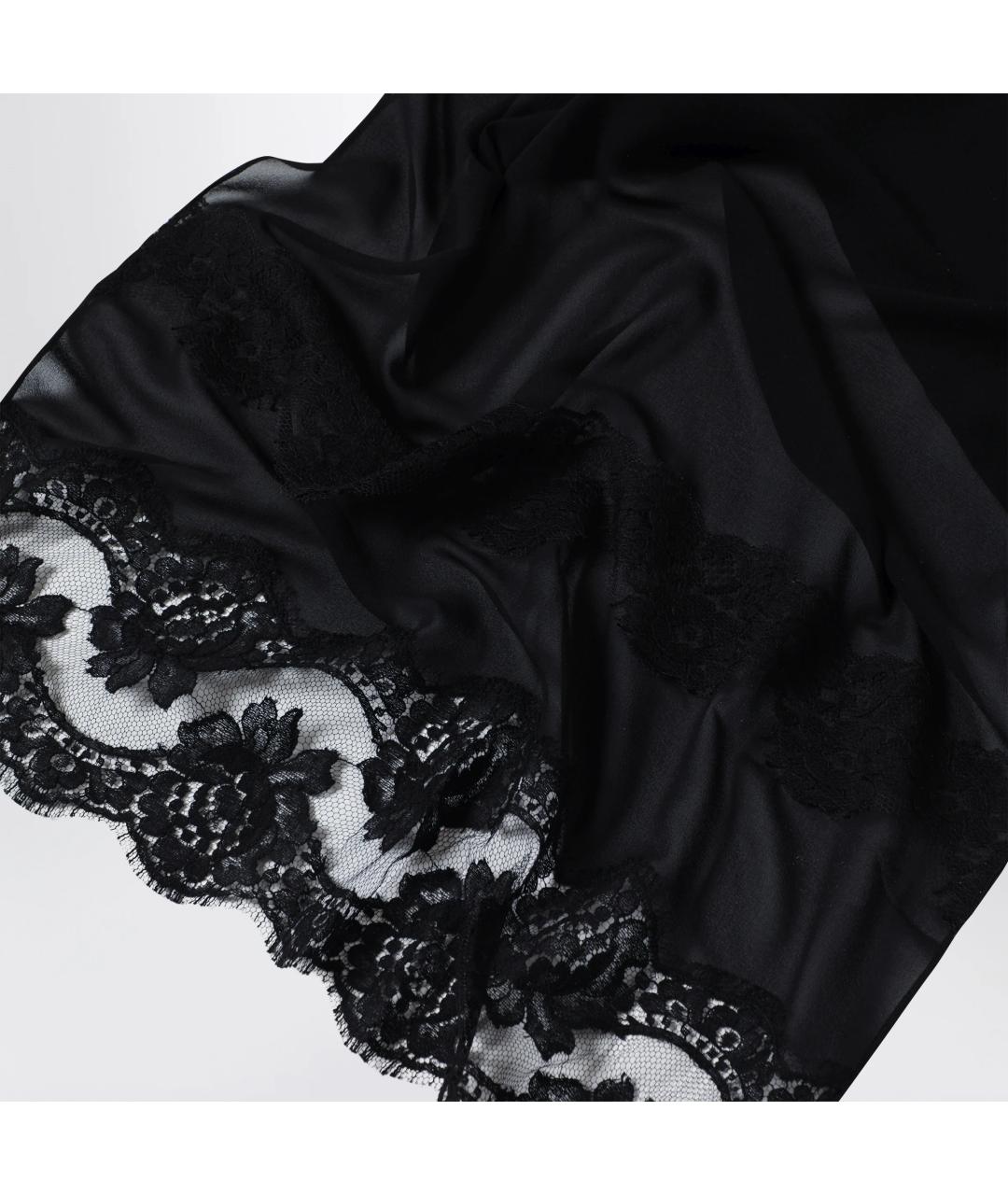 DOLCE&GABBANA Черный шелковый шарф, фото 2