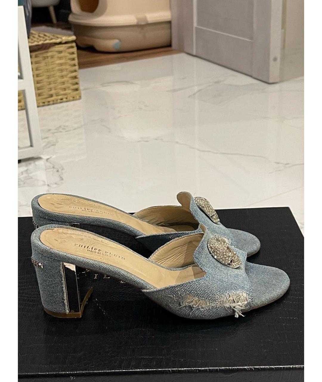 PHILIPP PLEIN Голубые текстильные мюли, фото 5
