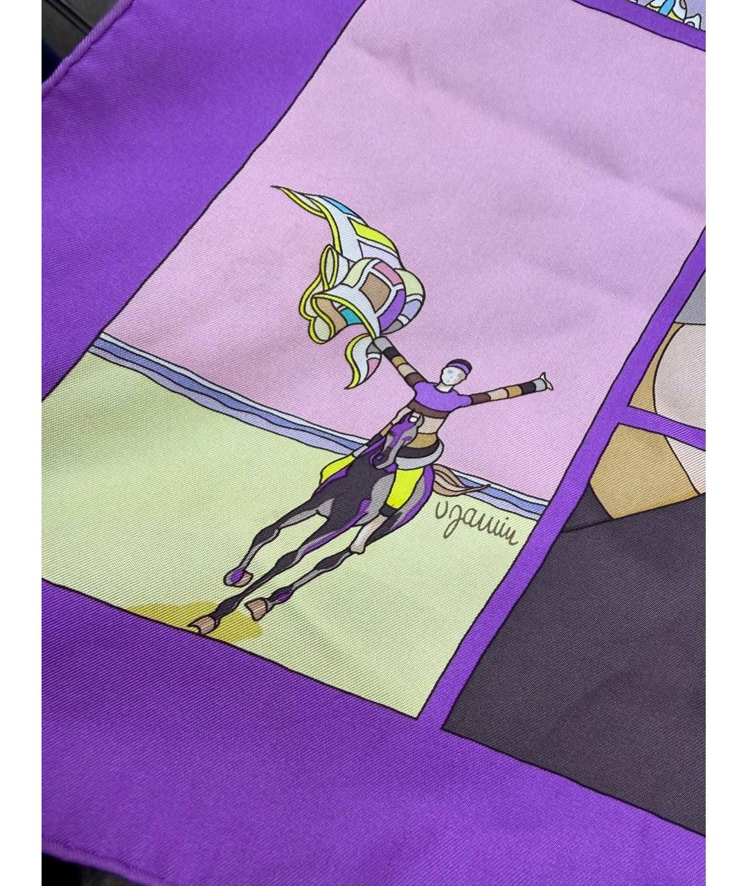 HERMES Фиолетовый шелковый платок, фото 4