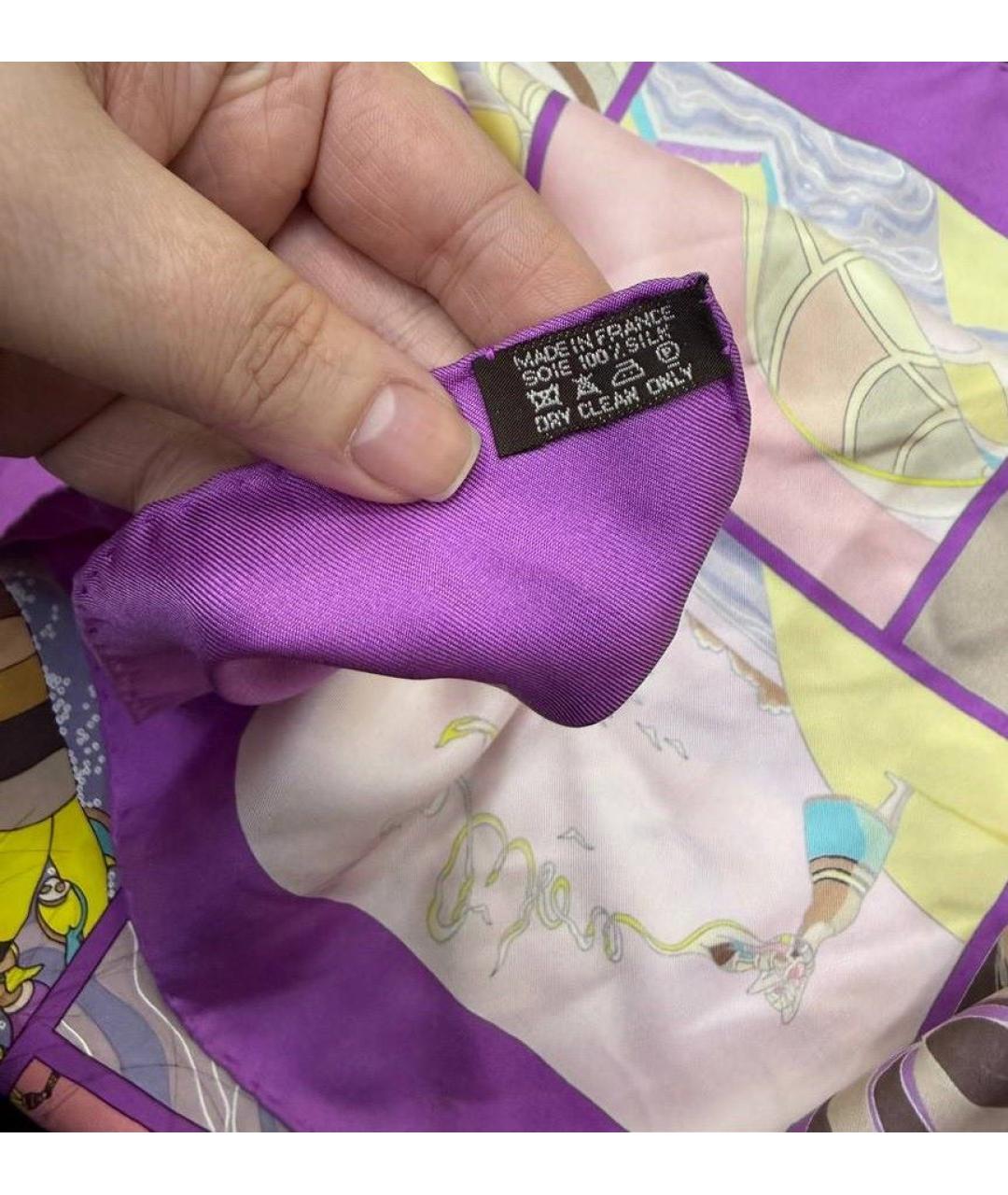 HERMES Фиолетовый шелковый платок, фото 5