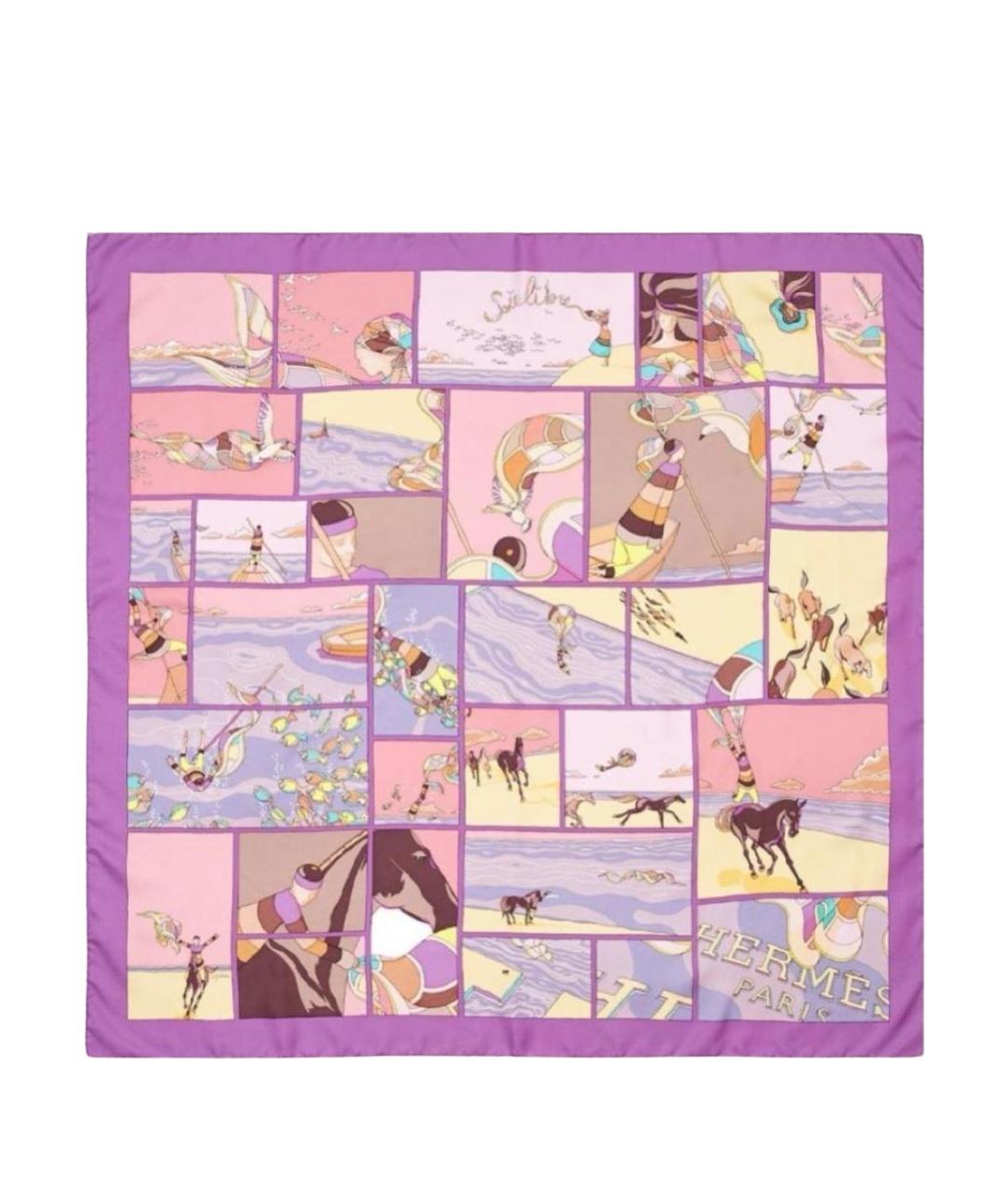 HERMES Фиолетовый шелковый платок, фото 1