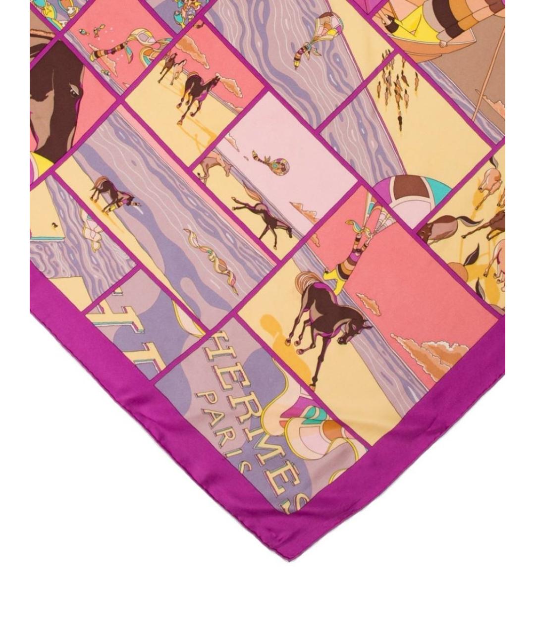 HERMES Фиолетовый шелковый платок, фото 2