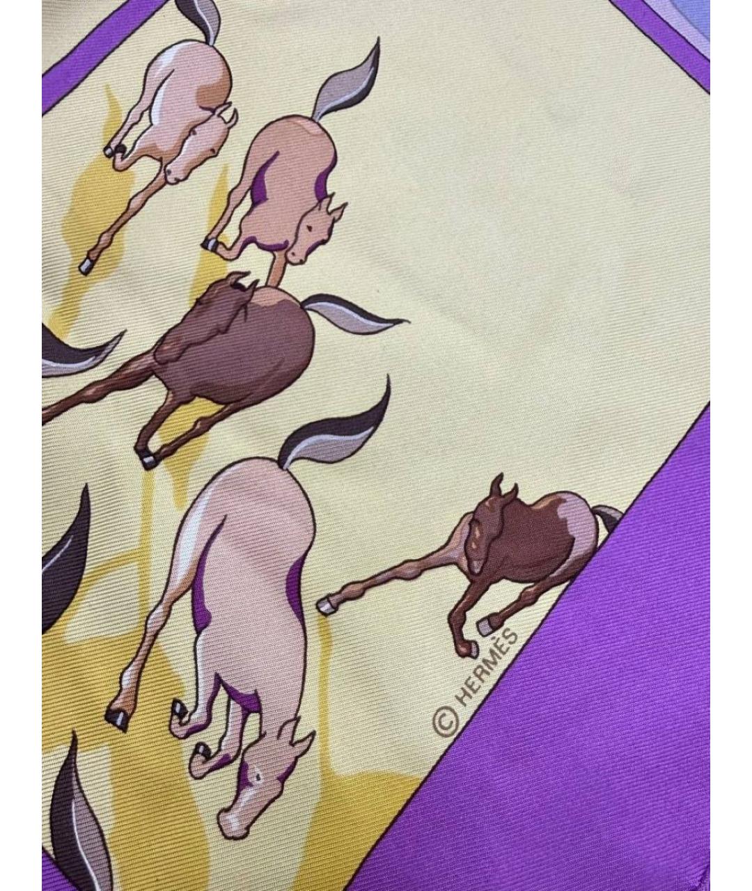 HERMES Фиолетовый шелковый платок, фото 3