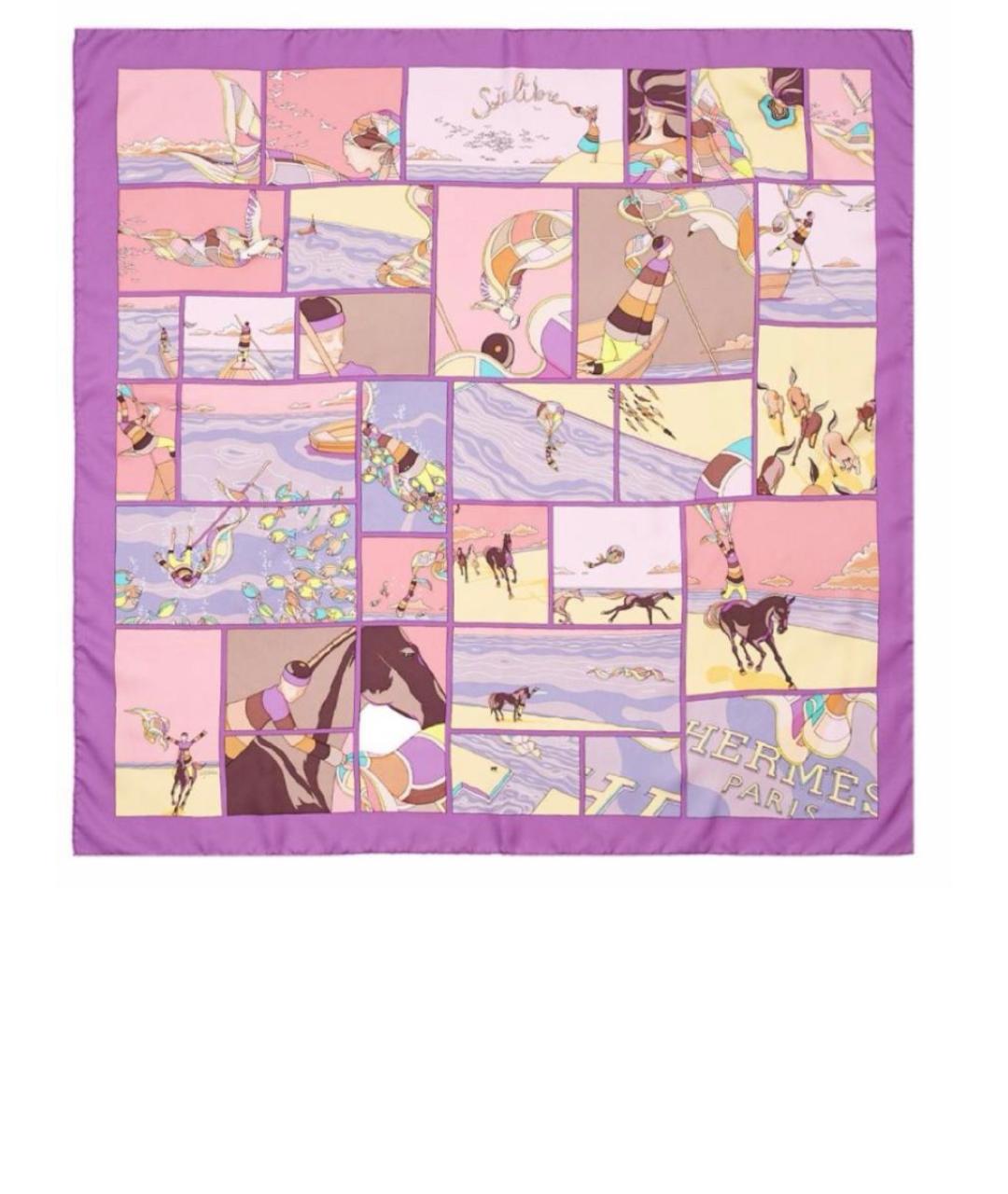 HERMES Фиолетовый шелковый платок, фото 6