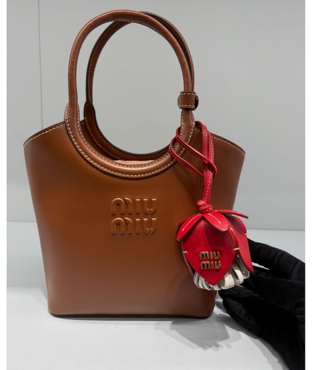 MIU MIU Коричневая кожаная сумка с короткими ручками, фото 2