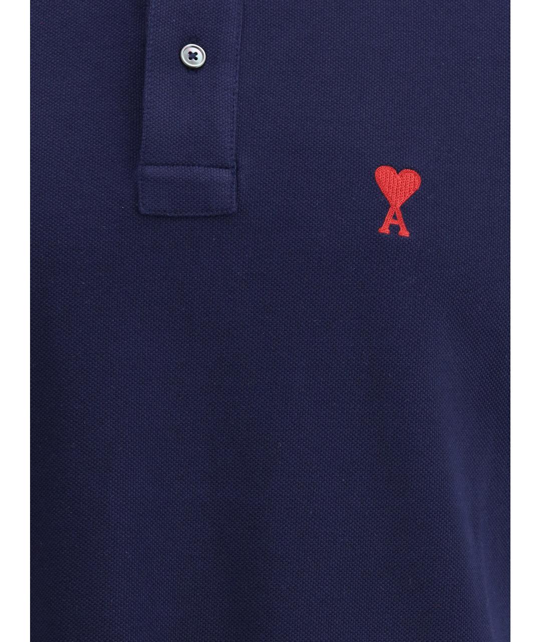 Ami Paris Темно-синее хлопковое поло с коротким рукавом, фото 3