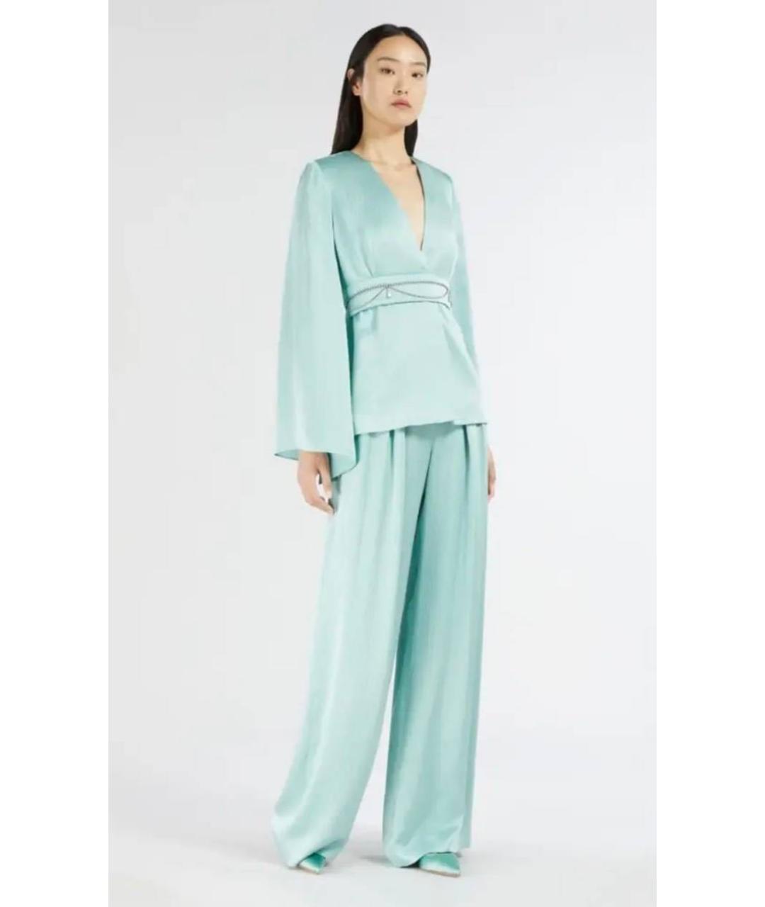 MAX MARA Бирюзовый шелковый костюм с брюками, фото 7