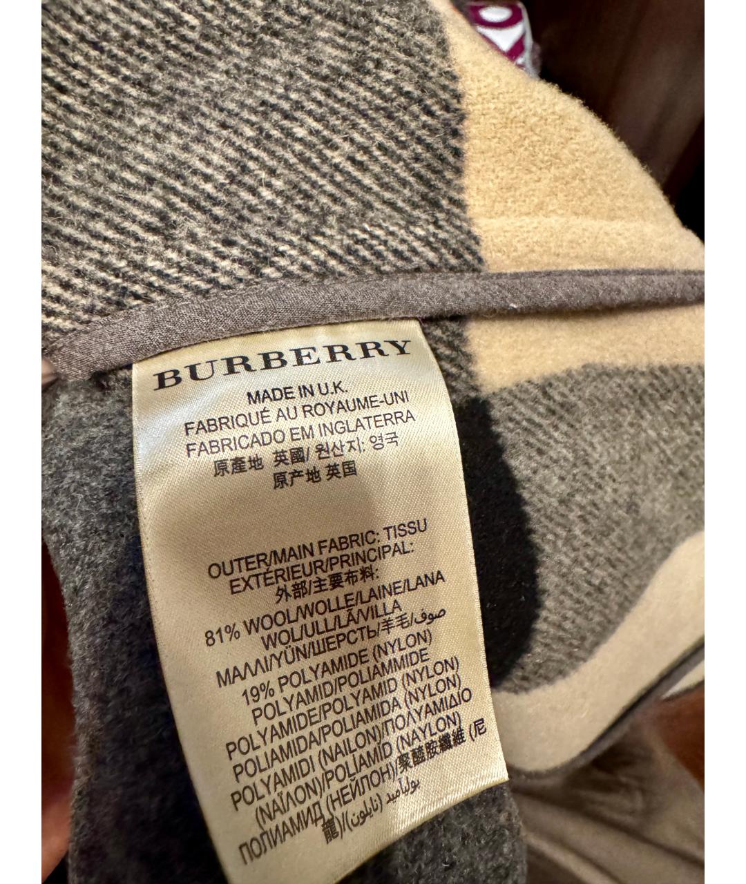 BURBERRY Серое шерстяное пальто, фото 5
