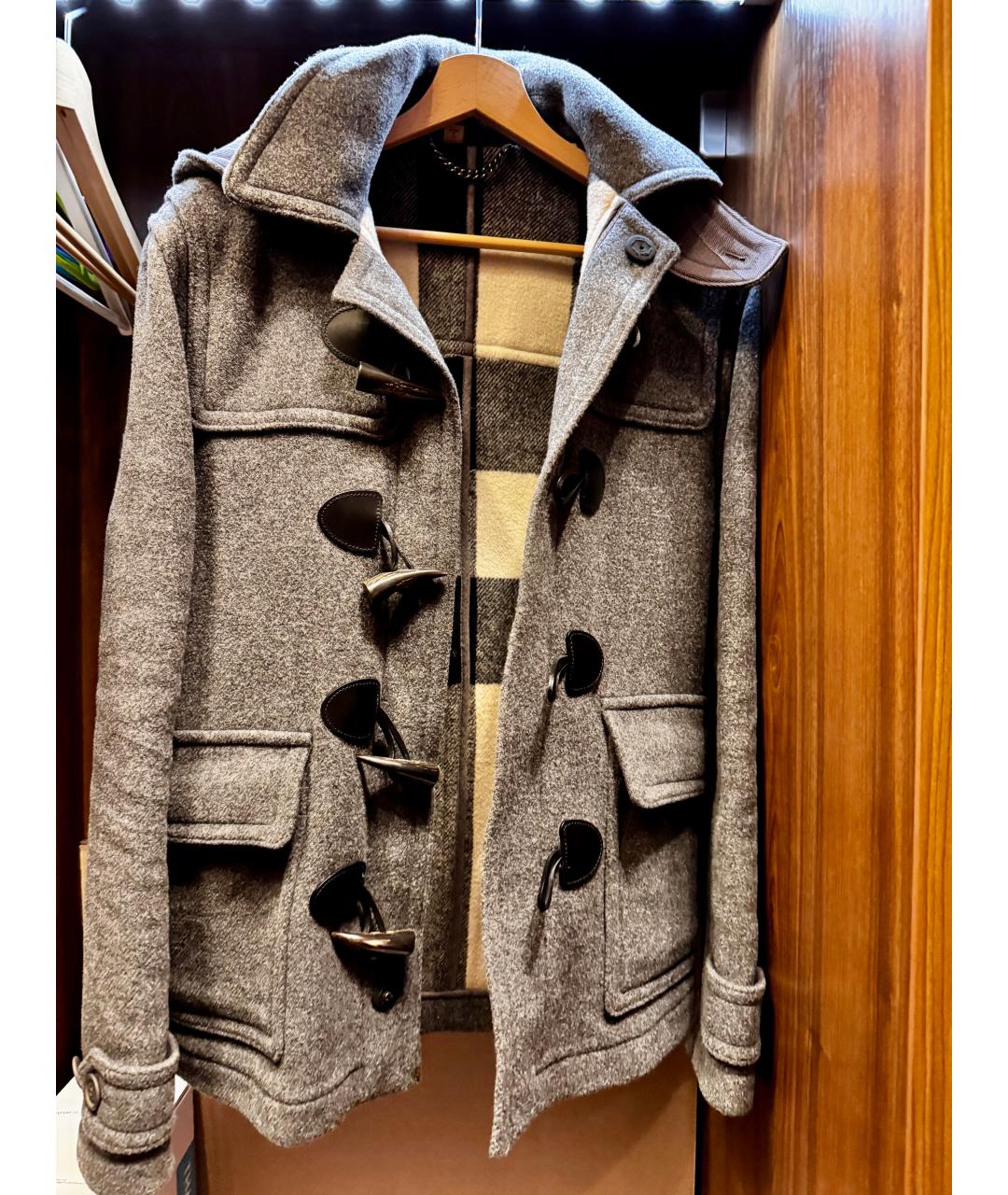 BURBERRY Серое шерстяное пальто, фото 6