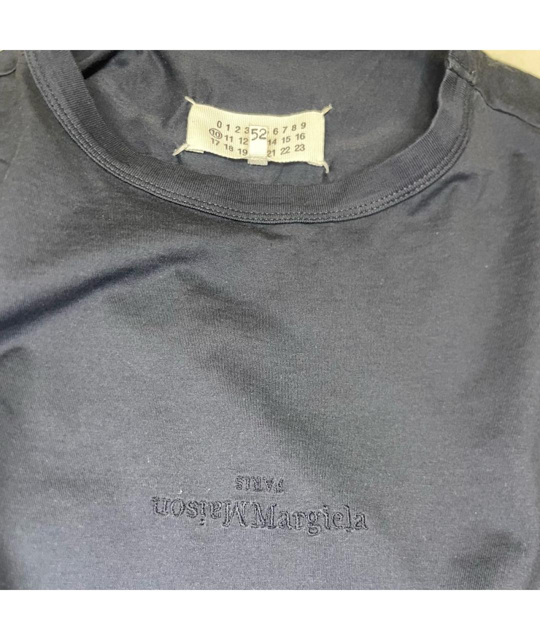 MAISON MARGIELA Темно-синяя хлопковая футболка, фото 3
