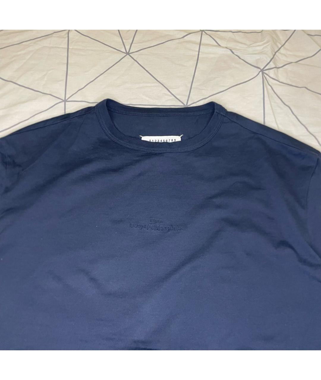 MAISON MARGIELA Темно-синяя хлопковая футболка, фото 4