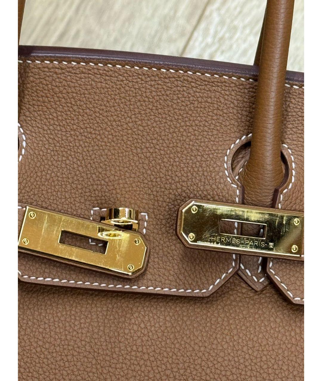 HERMES Коричневая кожаная сумка с короткими ручками, фото 3