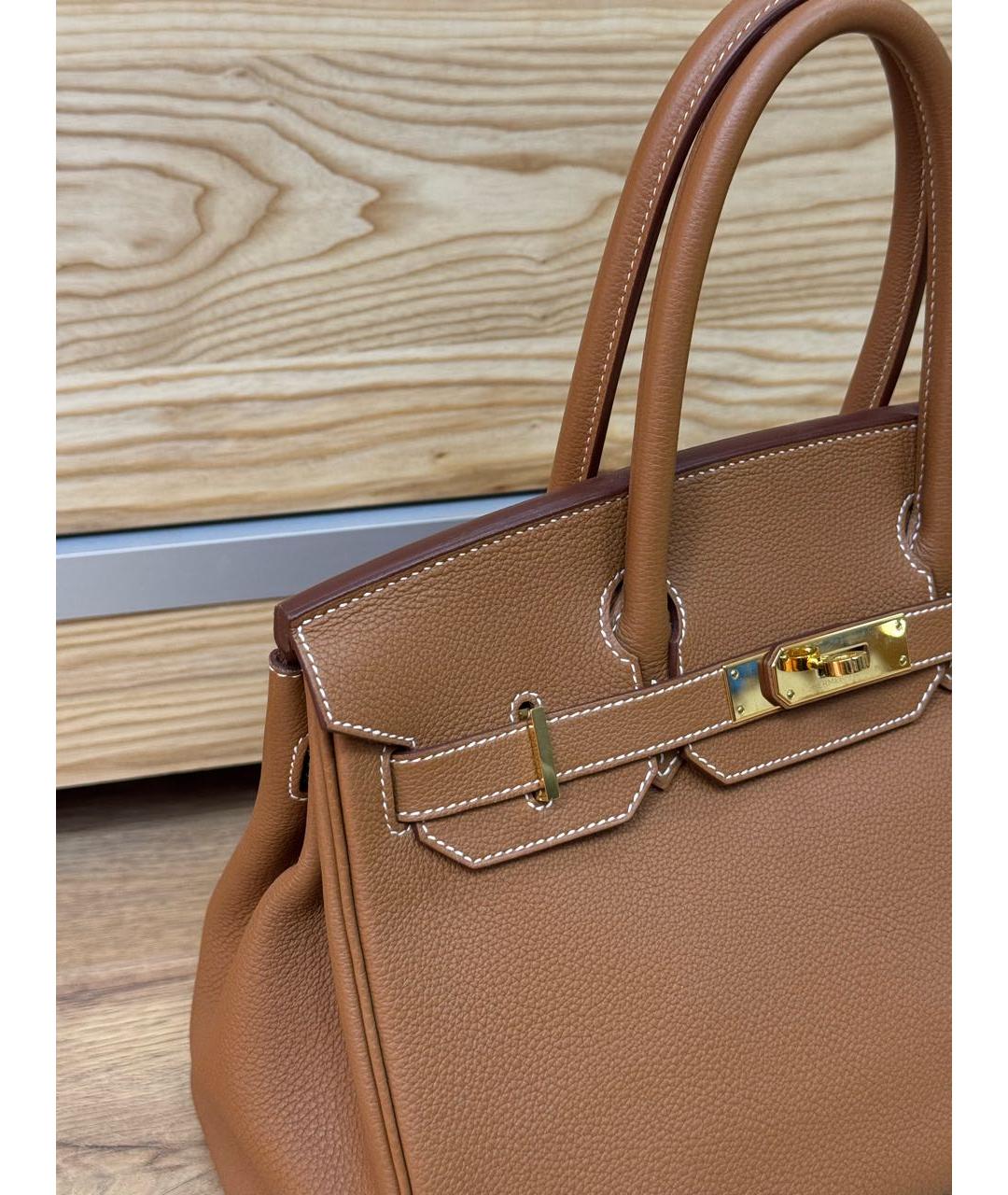 HERMES Коричневая кожаная сумка с короткими ручками, фото 4