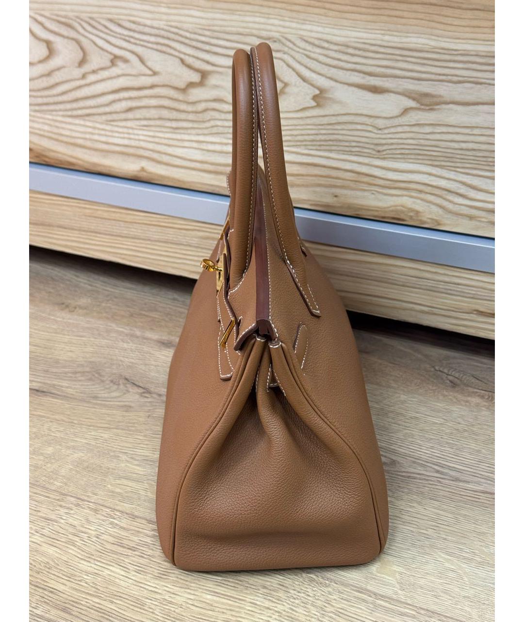 HERMES Коричневая кожаная сумка с короткими ручками, фото 6