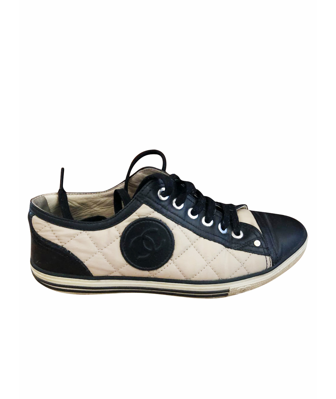 CHANEL PRE-OWNED Бежевые кожаные кроссовки, фото 1