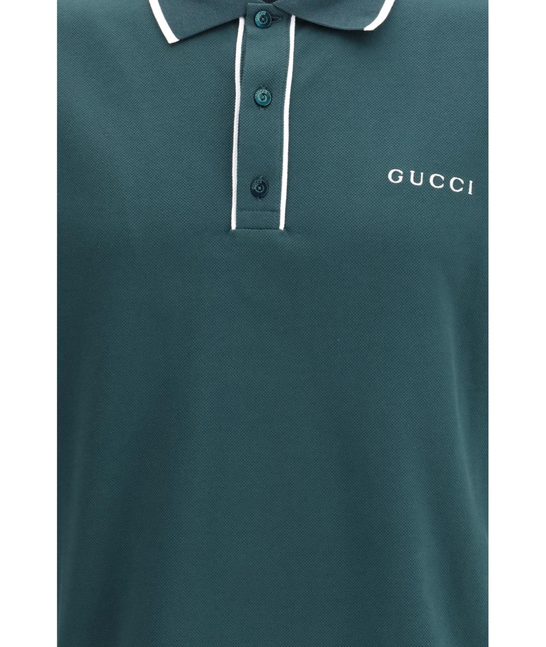GUCCI Бирюзовое хлопковое поло с коротким рукавом, фото 3