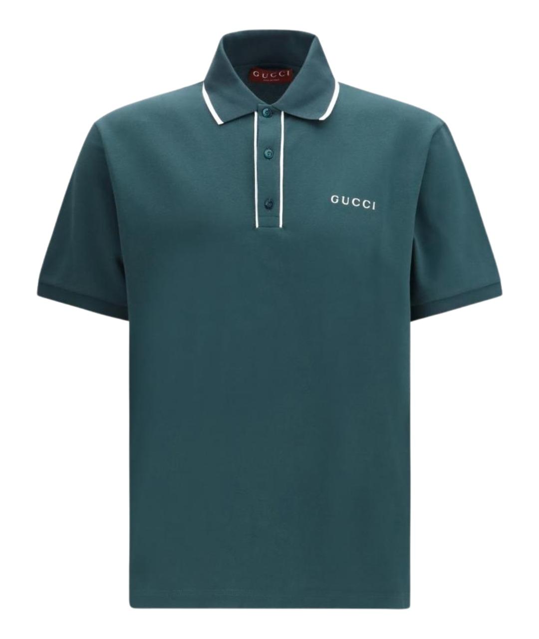 GUCCI Бирюзовое хлопковое поло с коротким рукавом, фото 1