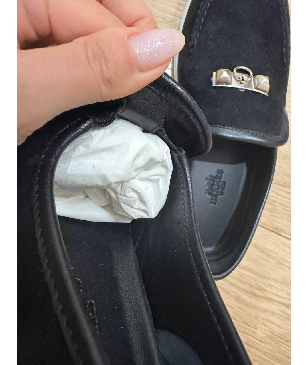 HERMES Черные замшевые лоферы, фото 5