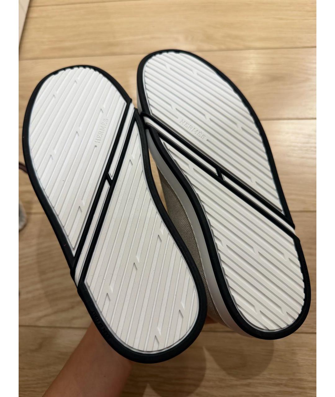 HERMES Бежевые текстильные кеды, фото 3