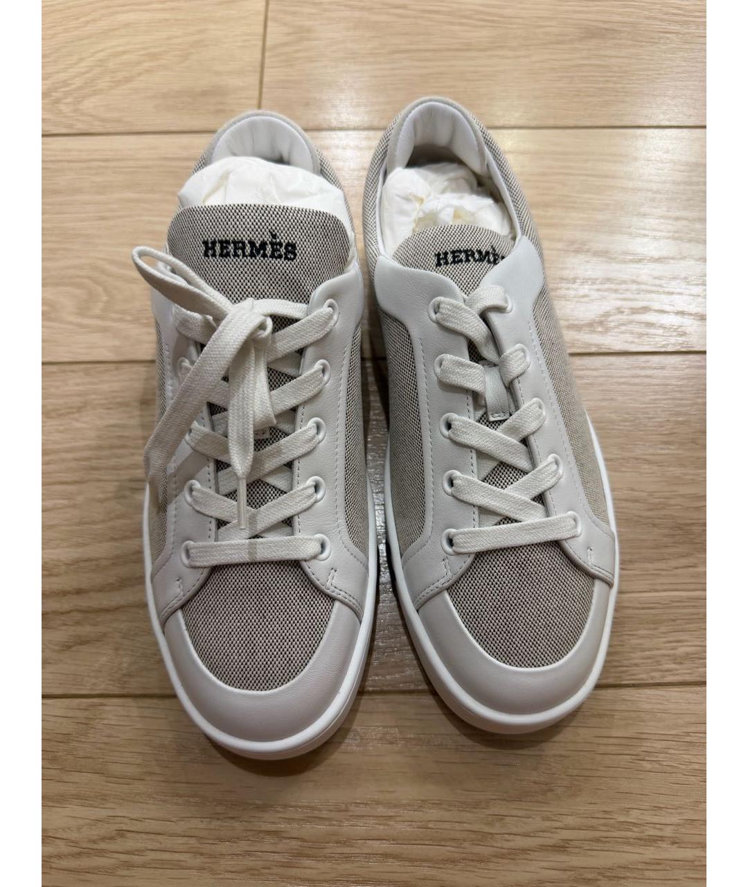 HERMES Бежевые текстильные кеды, фото 2