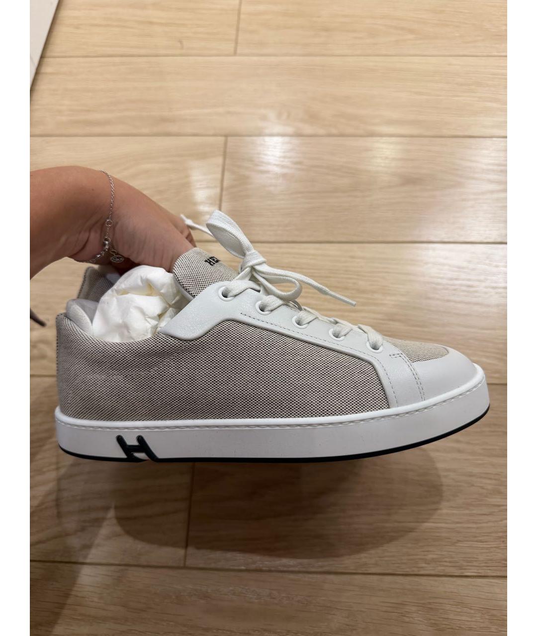 HERMES Бежевые текстильные кеды, фото 5