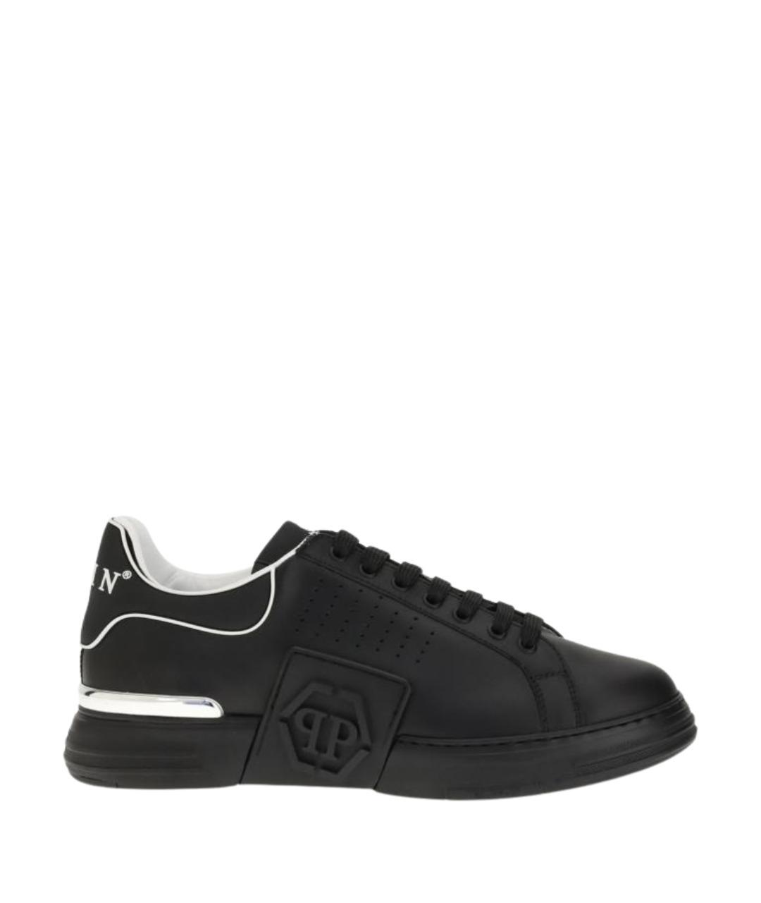 PHILIPP PLEIN Черные кожаные низкие кроссовки / кеды, фото 1