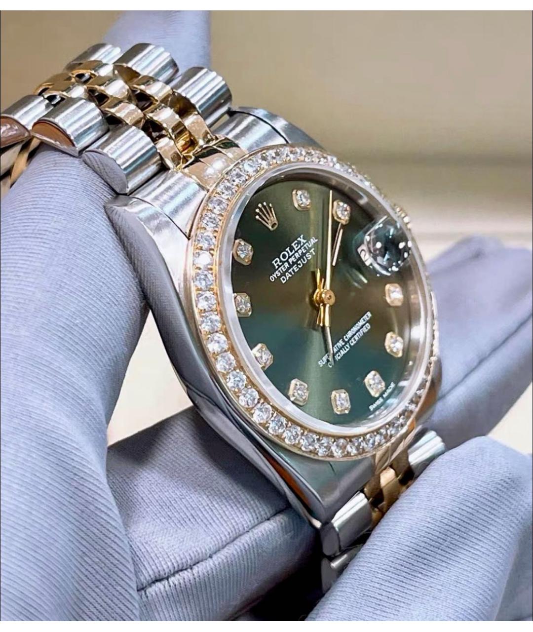ROLEX Зеленые часы из желтого золота, фото 4