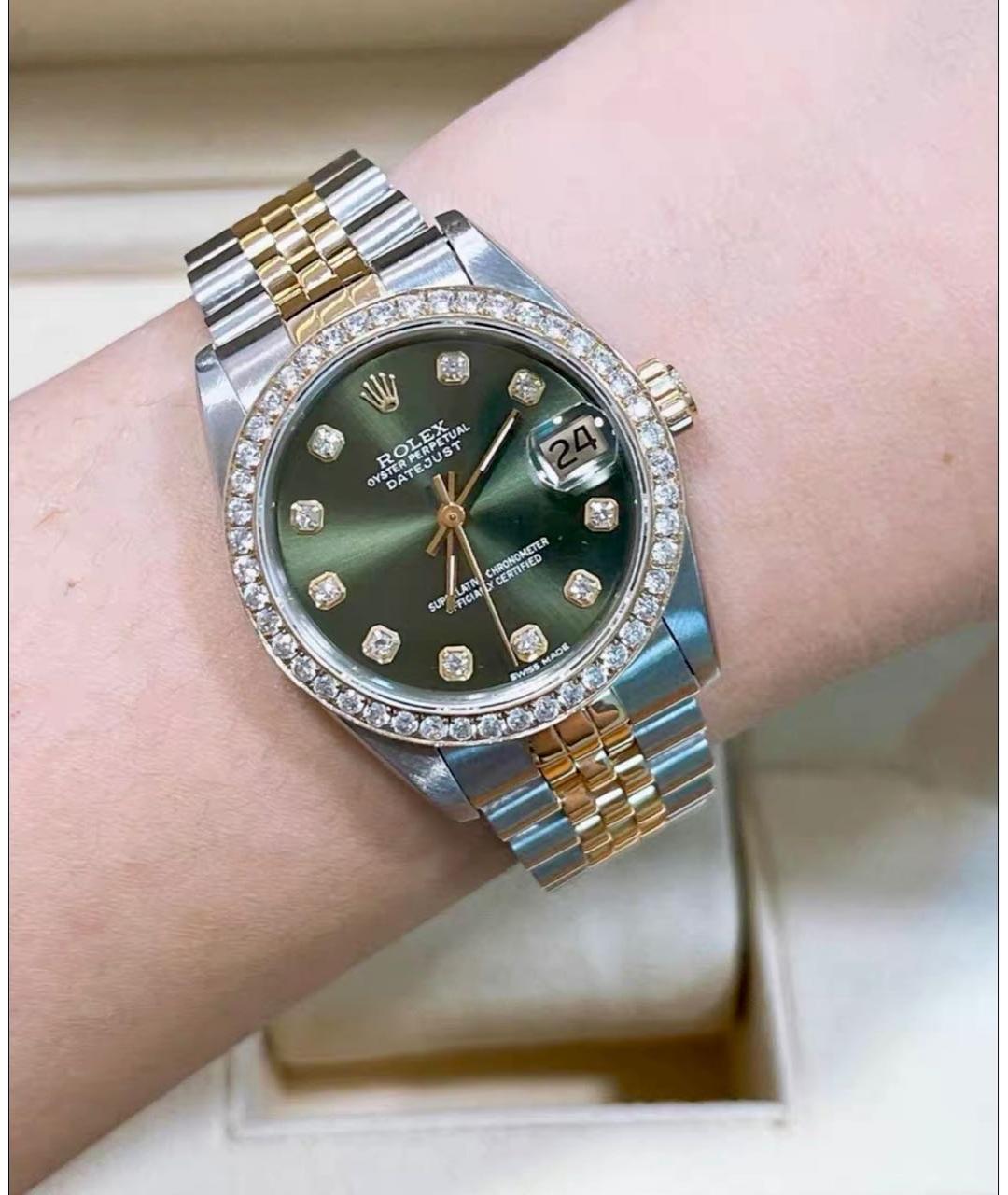 ROLEX Зеленые часы из желтого золота, фото 2