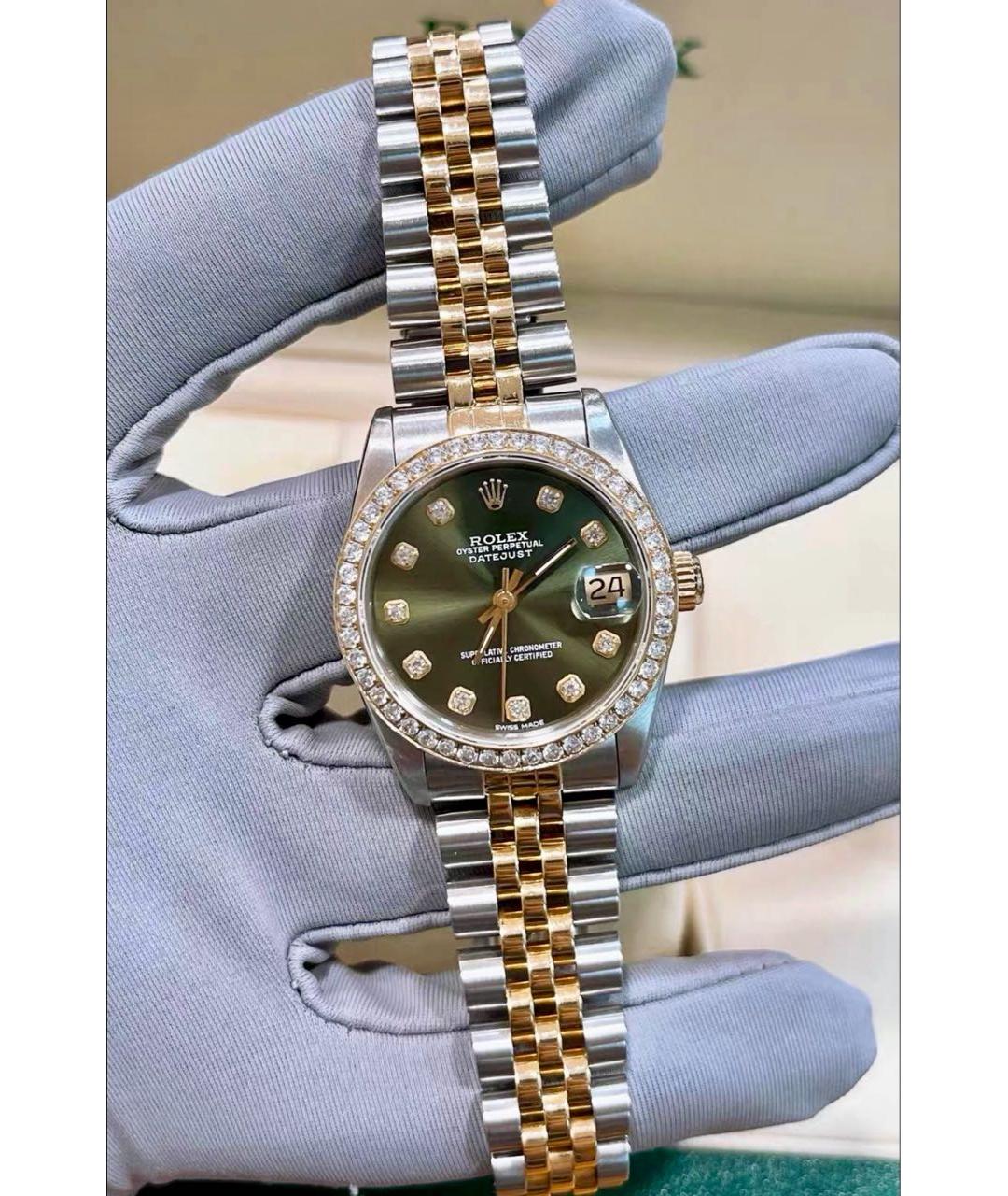 ROLEX Зеленые часы из желтого золота, фото 3