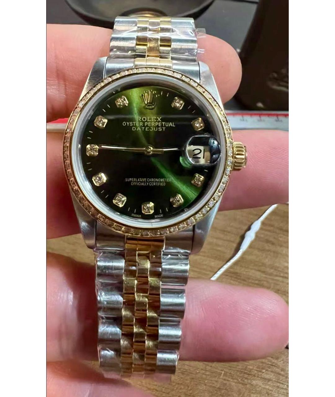ROLEX Зеленые часы из желтого золота, фото 2