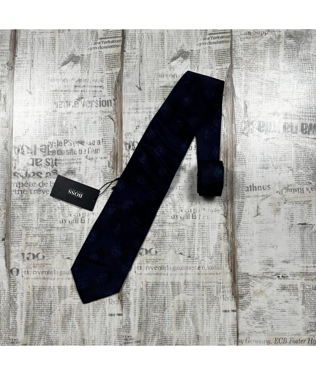 HUGO BOSS Темно-синий шелковый галстук, фото 2