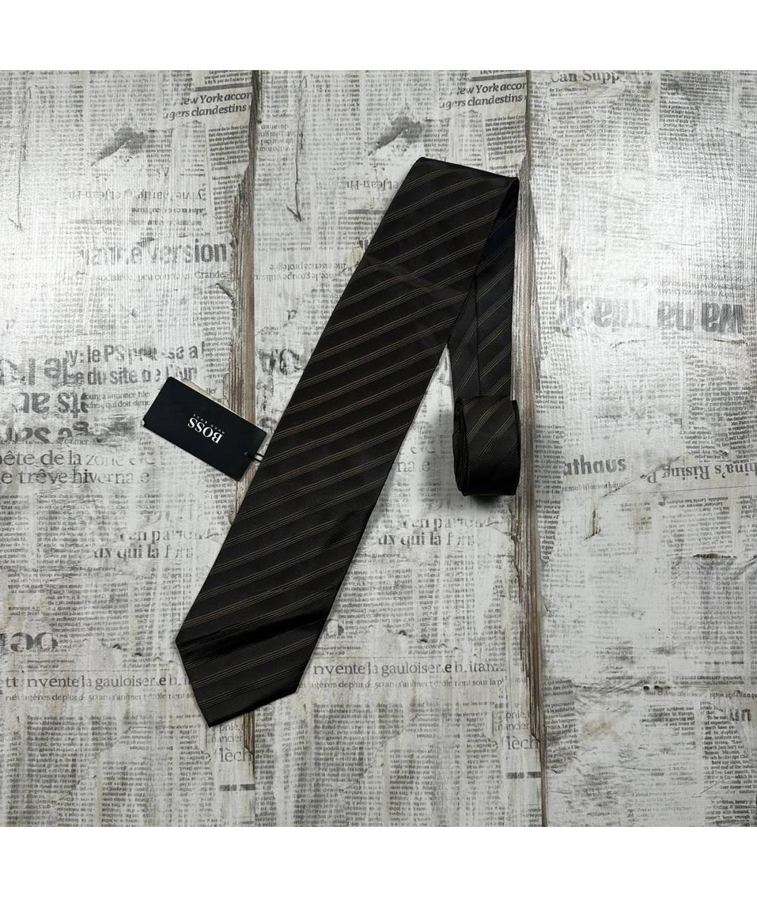 HUGO BOSS Коричневый шелковый галстук, фото 2