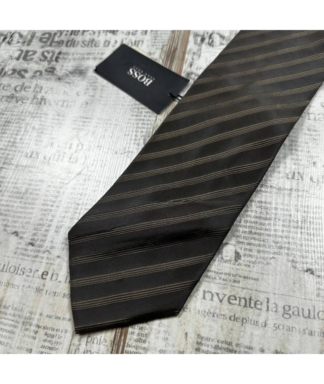 HUGO BOSS Коричневый шелковый галстук, фото 3