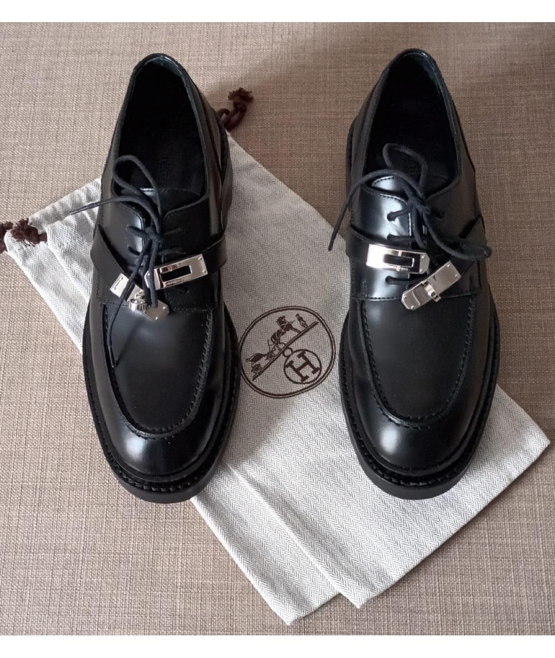 HERMES Черные кожаные брогги и оксфорды, фото 2
