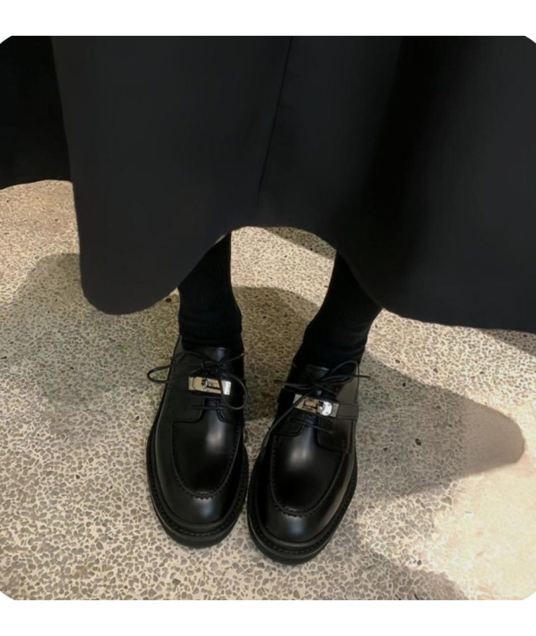 HERMES Черные кожаные брогги и оксфорды, фото 3