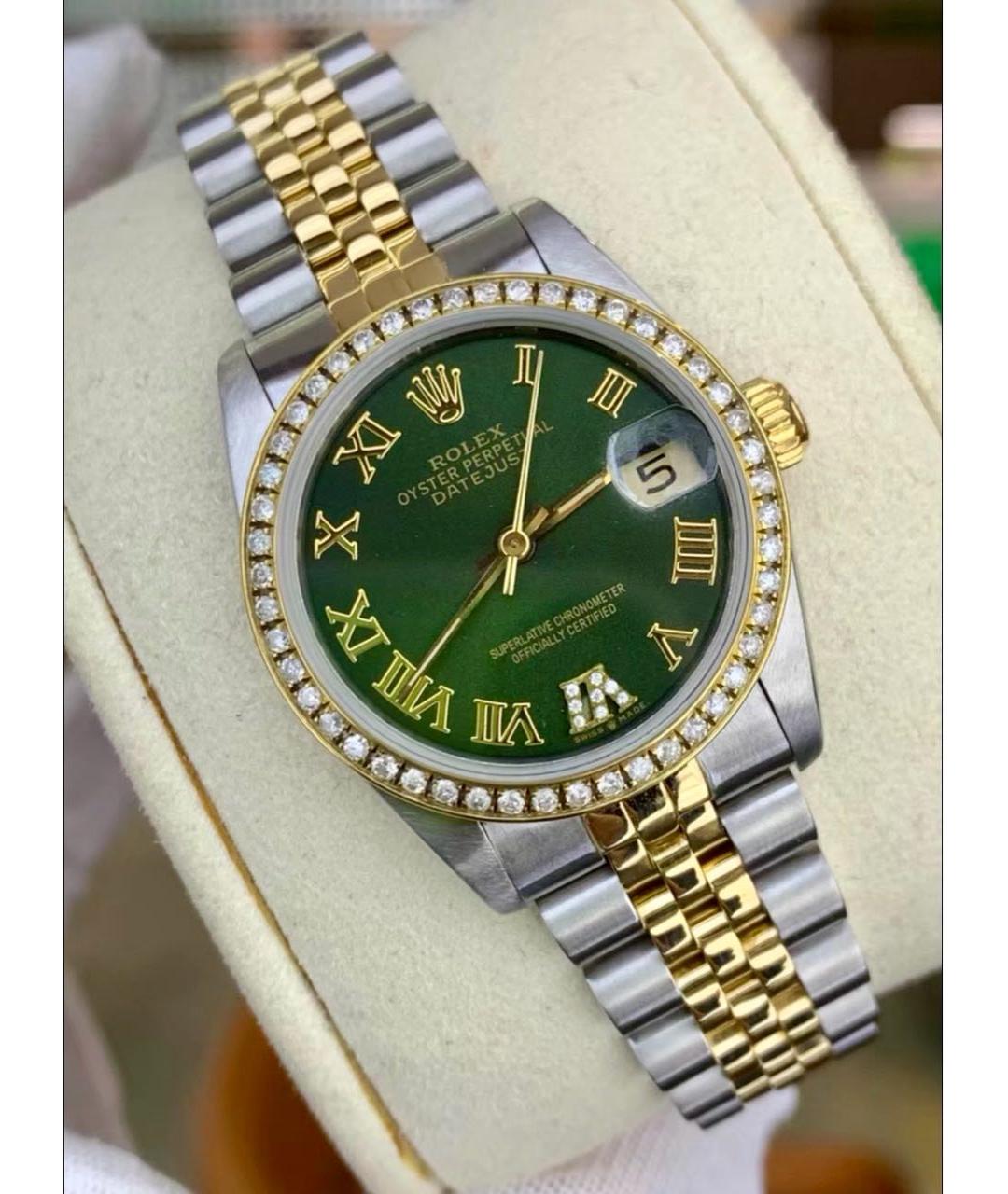 ROLEX Зеленые часы из желтого золота, фото 2