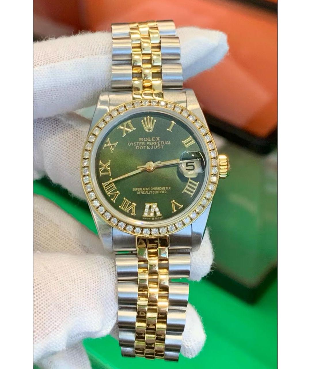 ROLEX Зеленые часы из желтого золота, фото 5