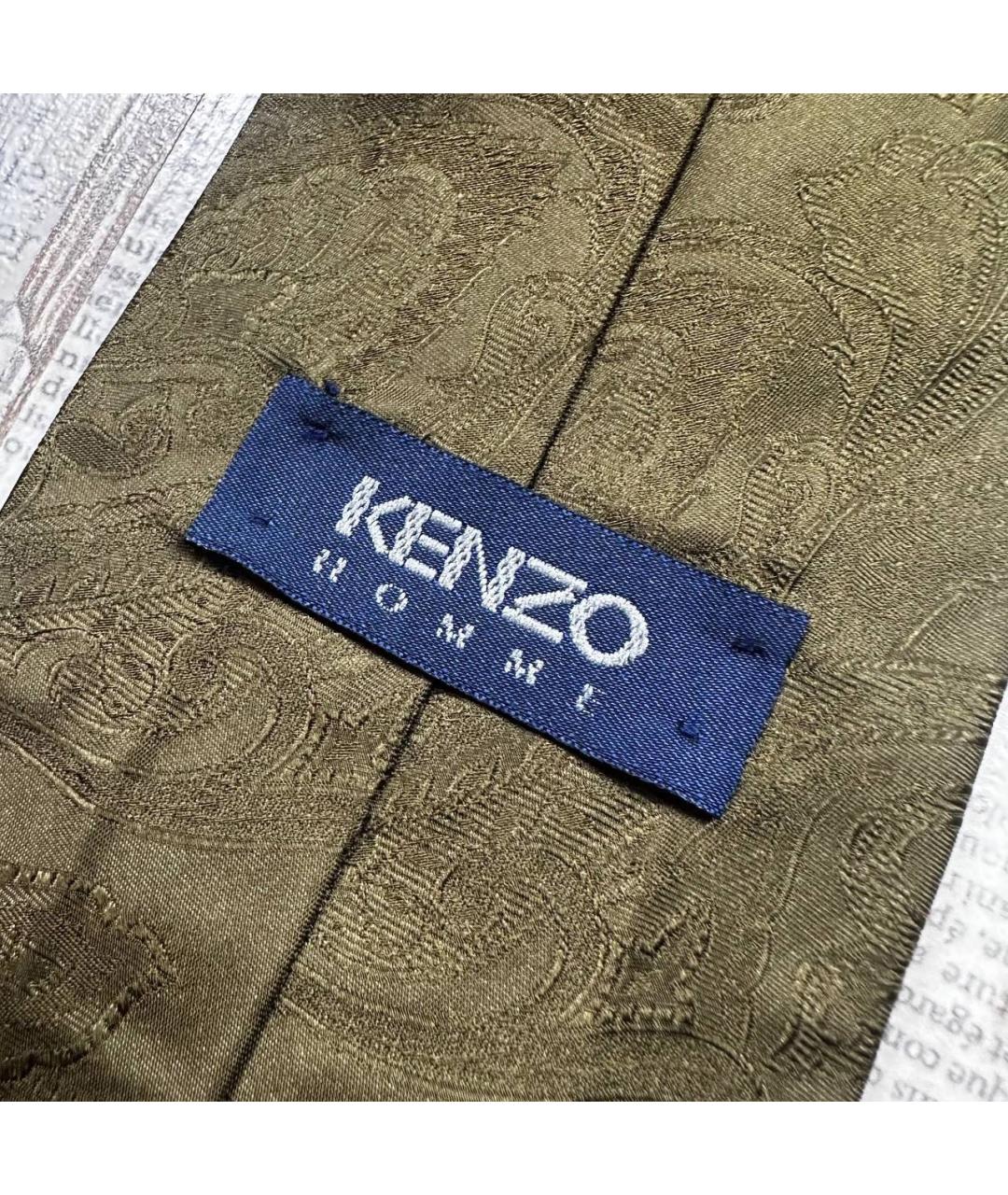 KENZO Хаки шелковый галстук, фото 6
