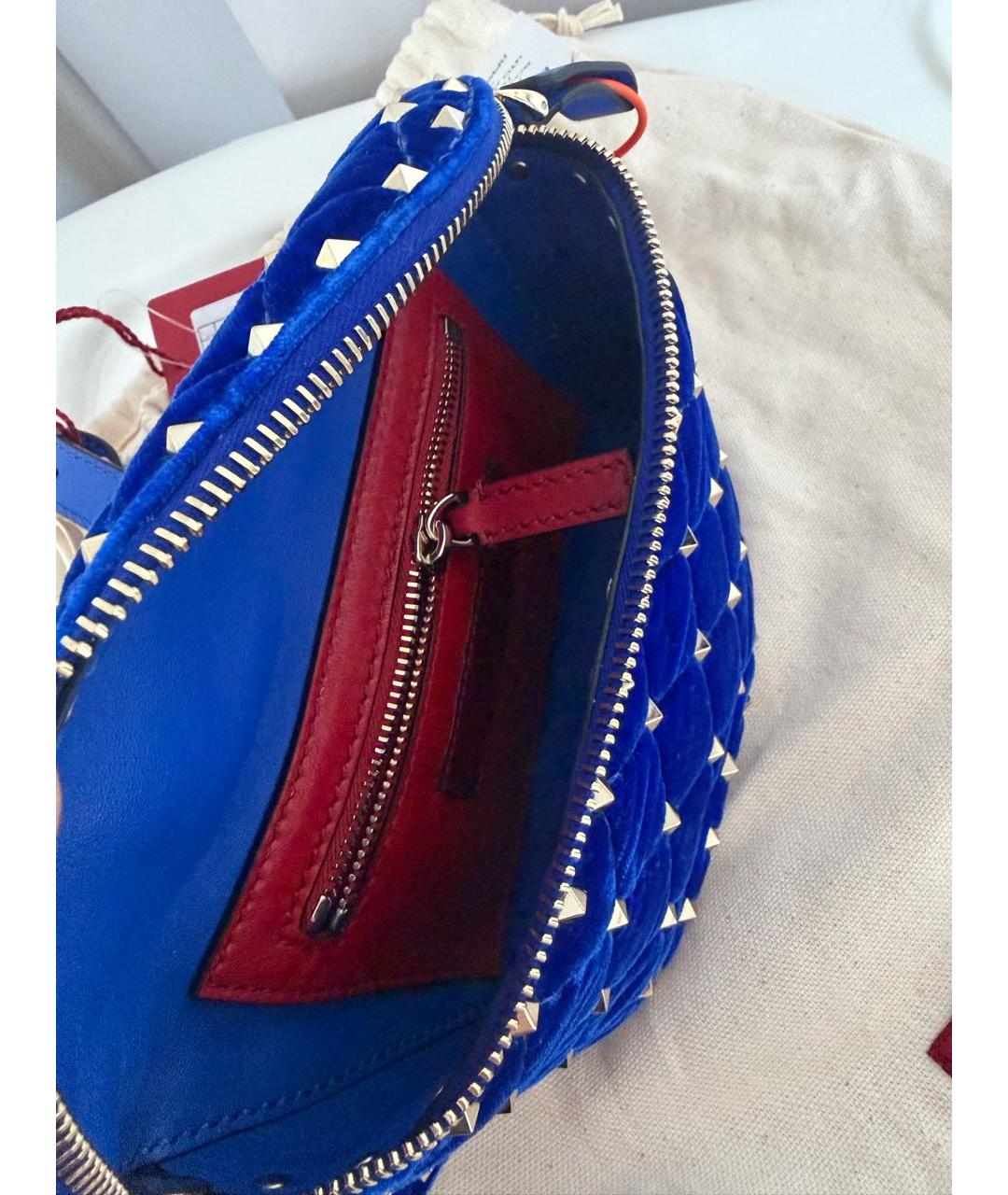 VALENTINO Синяя бархатная поясная сумка, фото 4