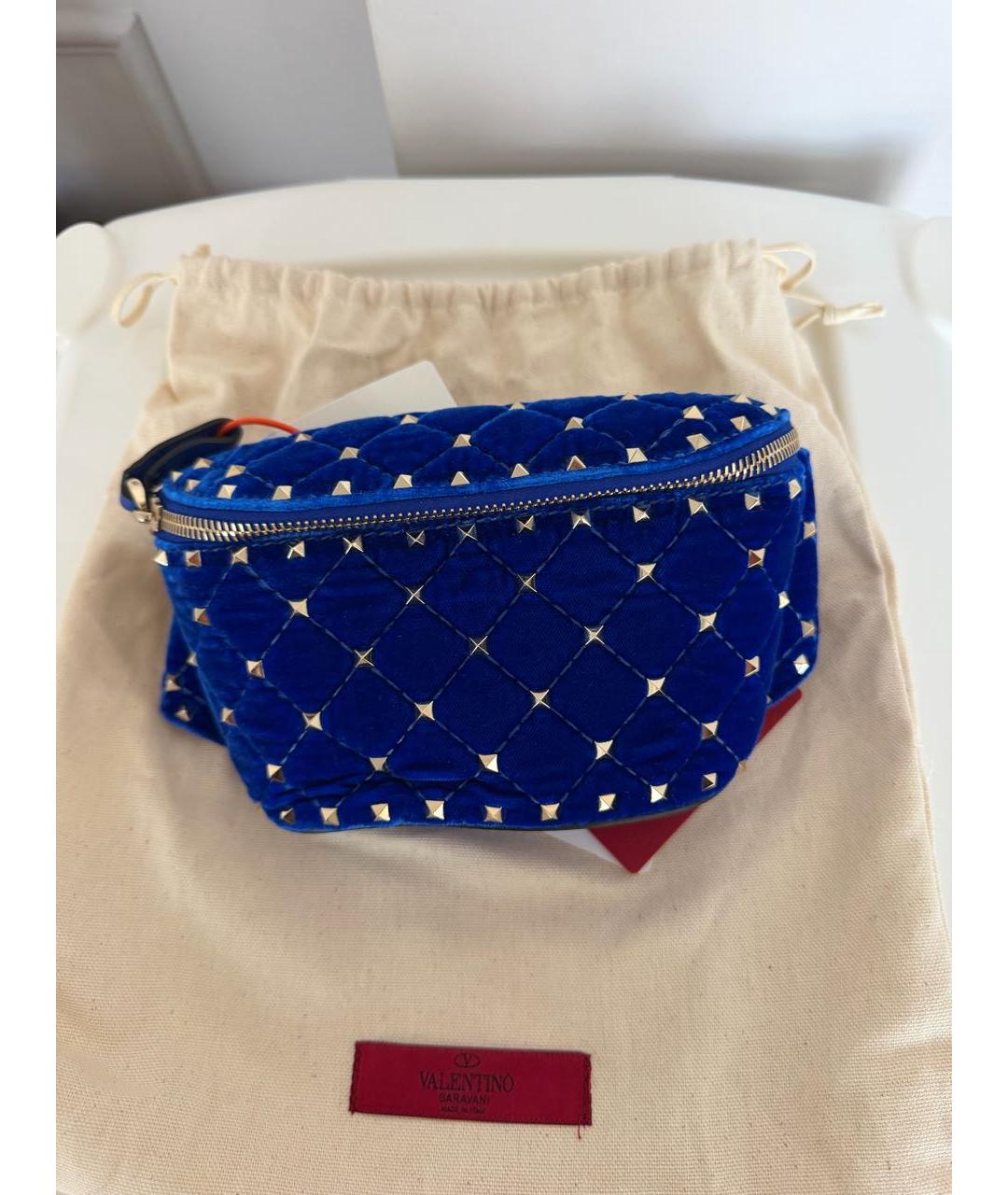 VALENTINO Синяя бархатная поясная сумка, фото 5