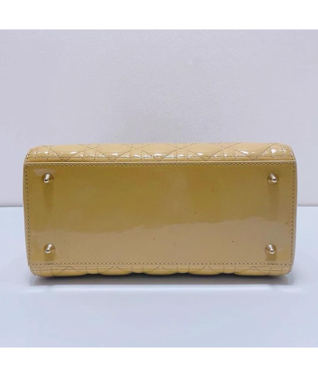 CHRISTIAN DIOR Желтая кожаная сумка с короткими ручками, фото 5